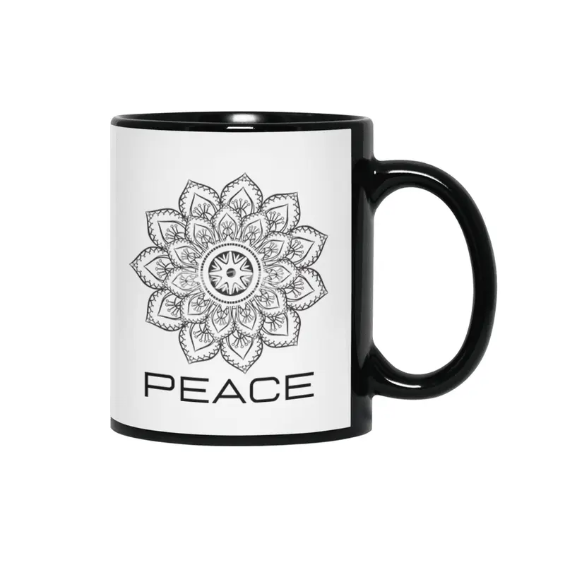 Peace Mandala | Yoga | Pilates | Rave | Floral Siyah Kupa