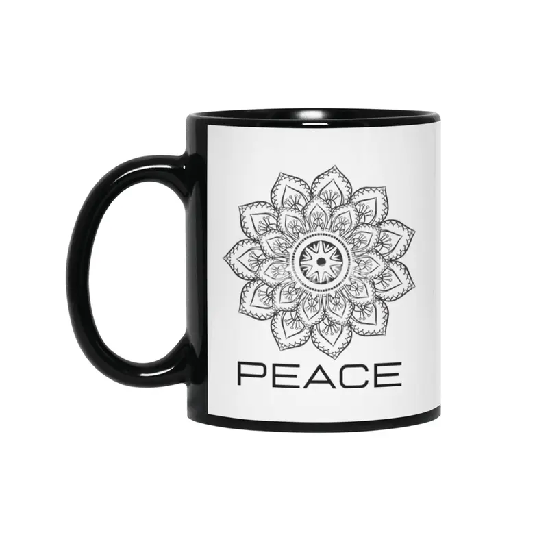Peace Mandala | Yoga | Pilates | Rave | Floral Siyah Kupa