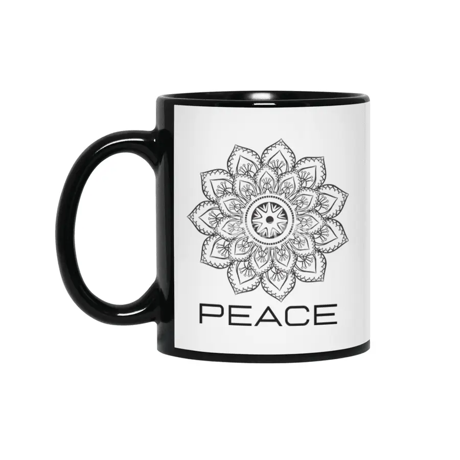 Peace Mandala | Yoga | Pilates | Rave | Floral Siyah Kupa