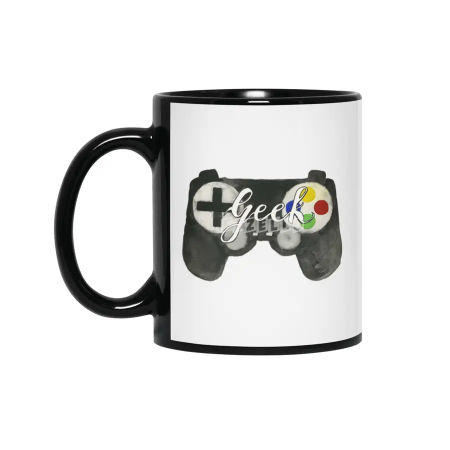 Hand Painted Watercolor Geek Game Controller Siyah Kupa