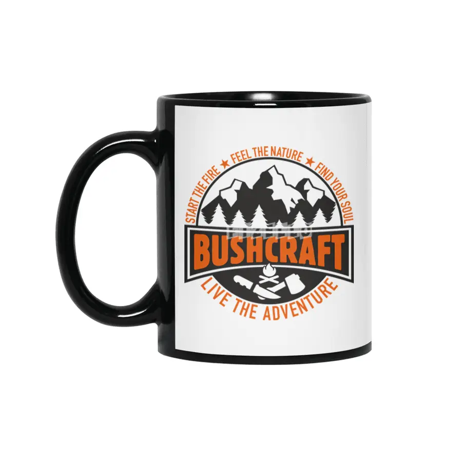 Bushcrafter, Prepper, Survival in the forest, nature (black/orange) Siyah Kupa