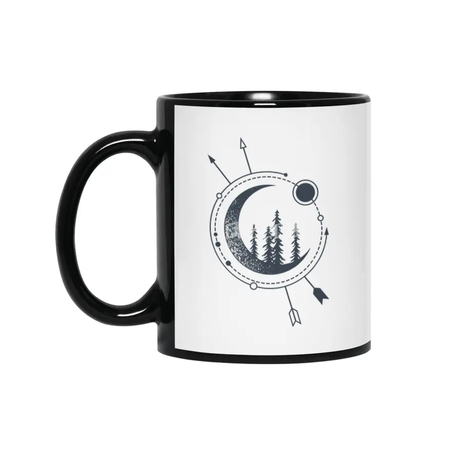 Modern Geometric Nature Forest Astronomy Bohemian Siyah Kupa