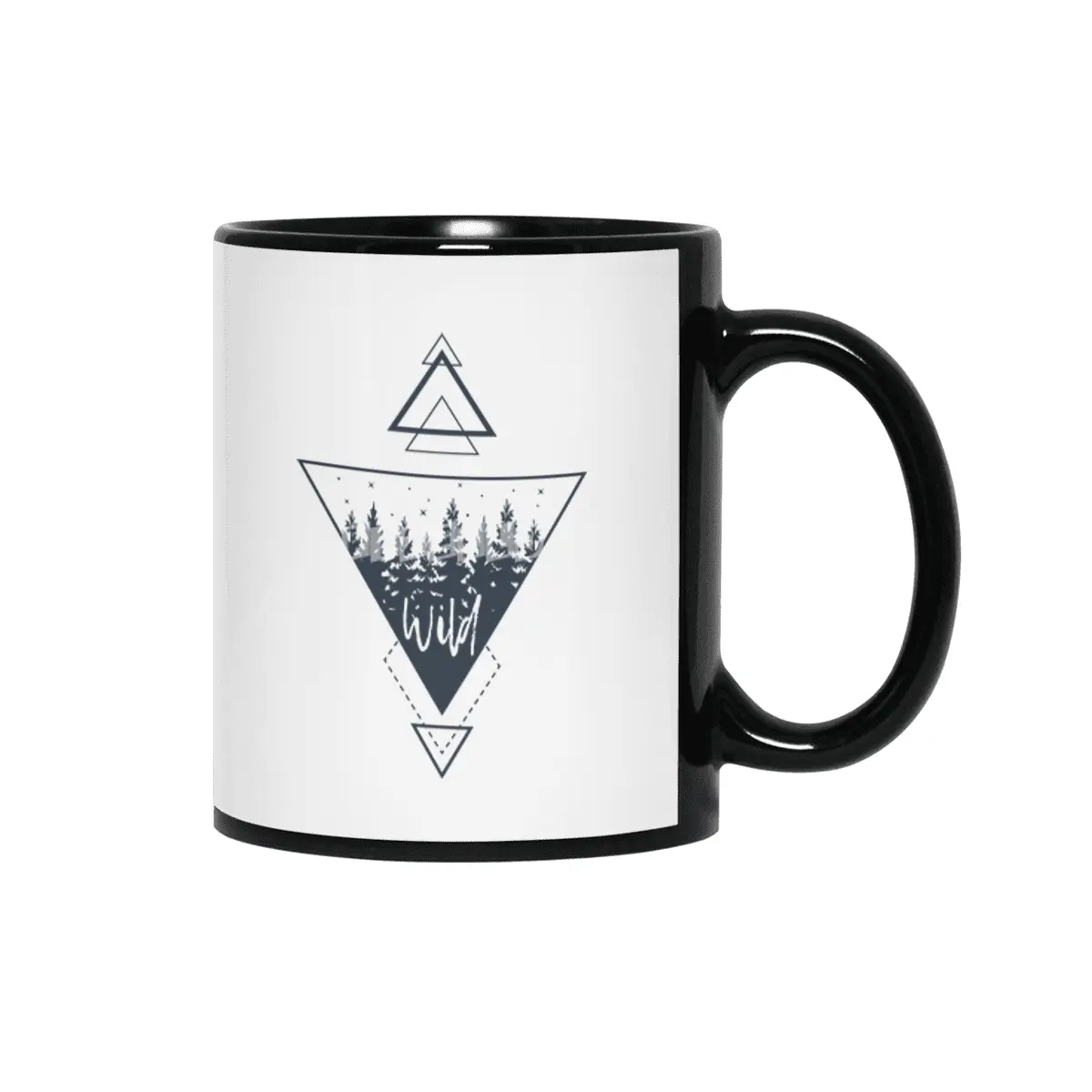 Modern Geometric Nature Forest Boho Triangles Siyah Kupa