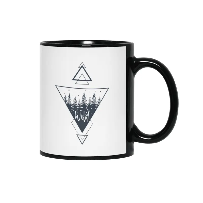 Modern Geometric Nature Forest Boho Triangles Siyah Kupa
