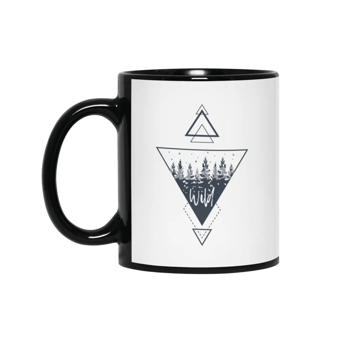 Modern Geometric Nature Forest Boho Triangles Siyah Kupa