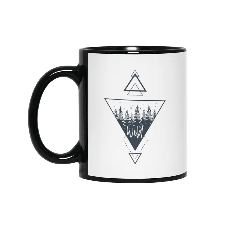 Modern Geometric Nature Forest Boho Triangles Siyah Kupa