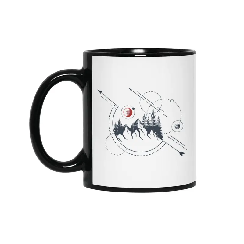 Modern Geometric Nature Mountains Adventure Siyah Kupa