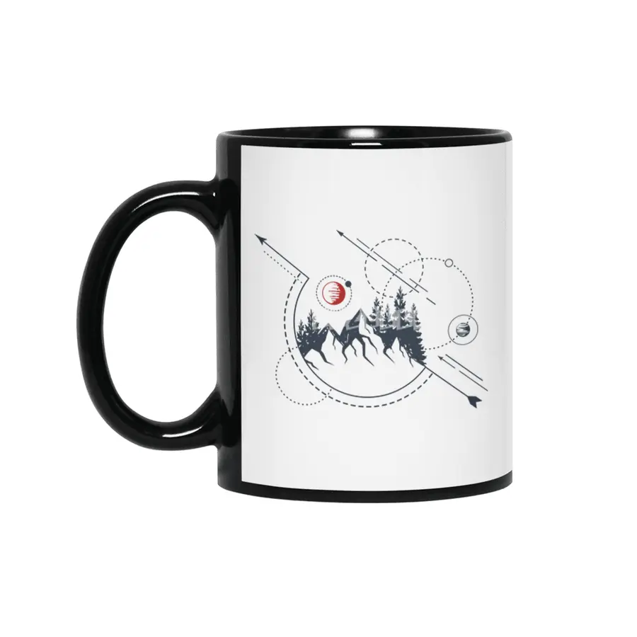 Modern Geometric Nature Mountains Adventure Siyah Kupa