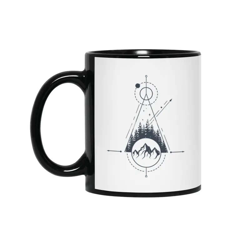 Modern Geometric Nature Mountains Adventure Shapes Siyah Kupa