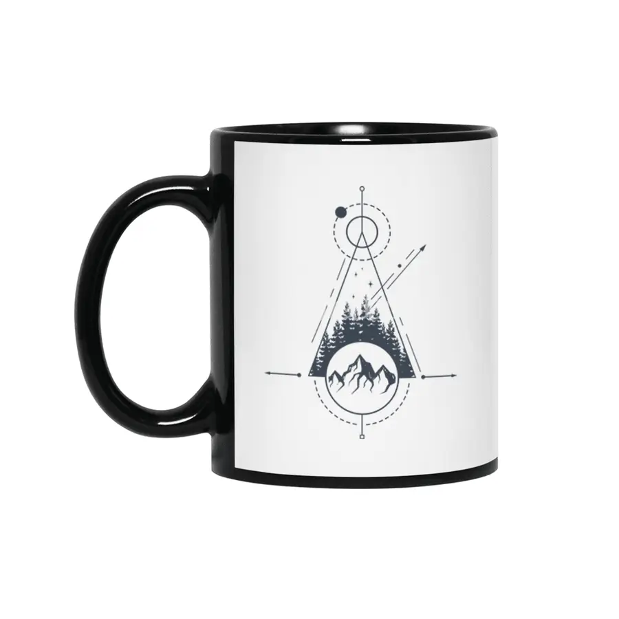 Modern Geometric Nature Mountains Adventure Shapes Siyah Kupa