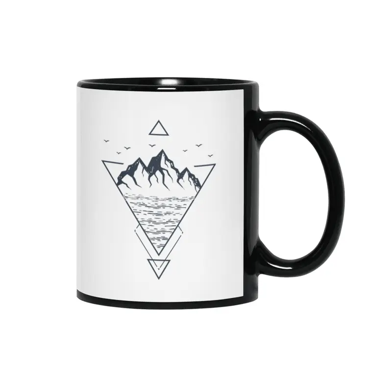Modern Geometric Nature Mountains Hipster Siyah Kupa