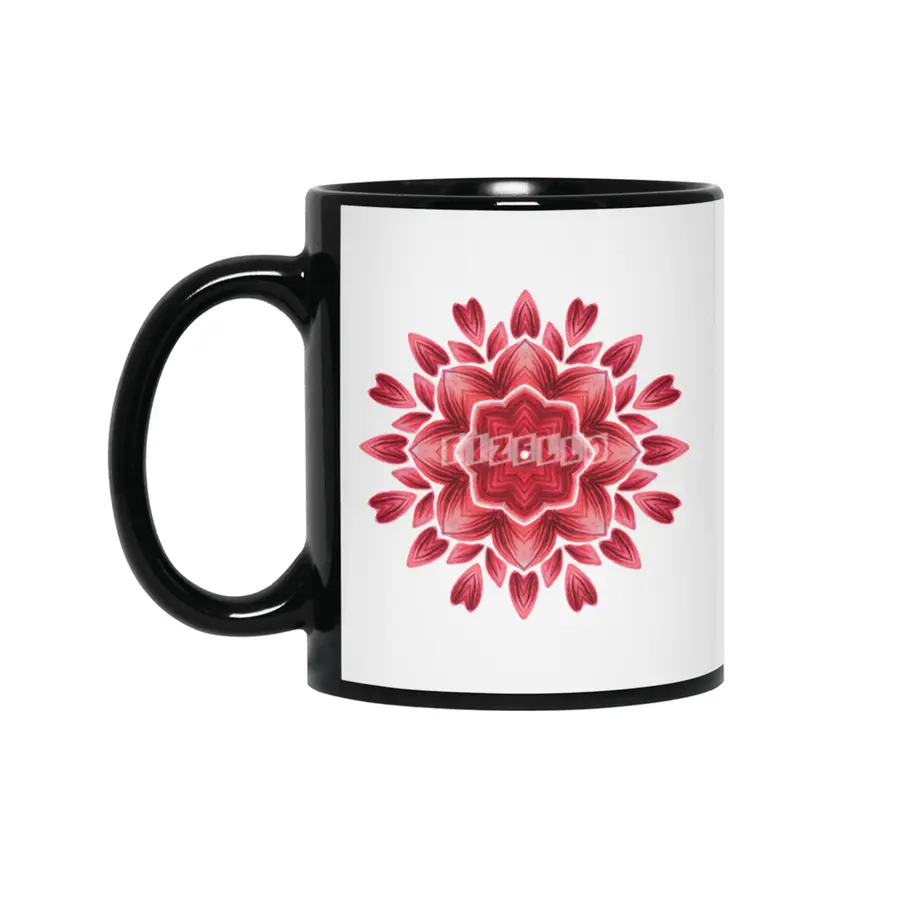 Abstract Watercolor Rose Petal Floral Mandala Siyah Kupa