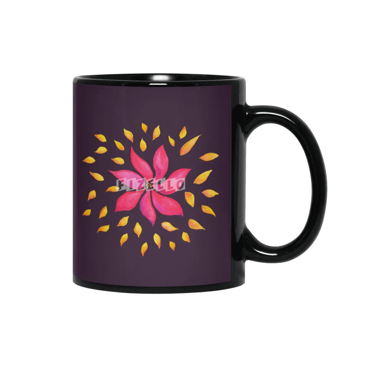 Abstract Whimsical Watercolor Pink Flower Siyah Kupa