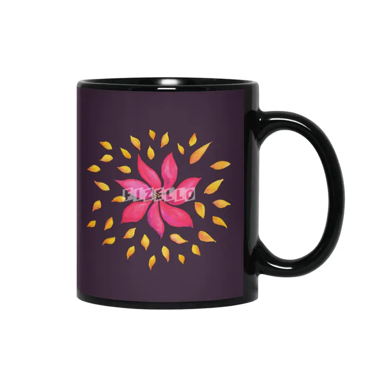 Abstract Whimsical Watercolor Pink Flower Siyah Kupa