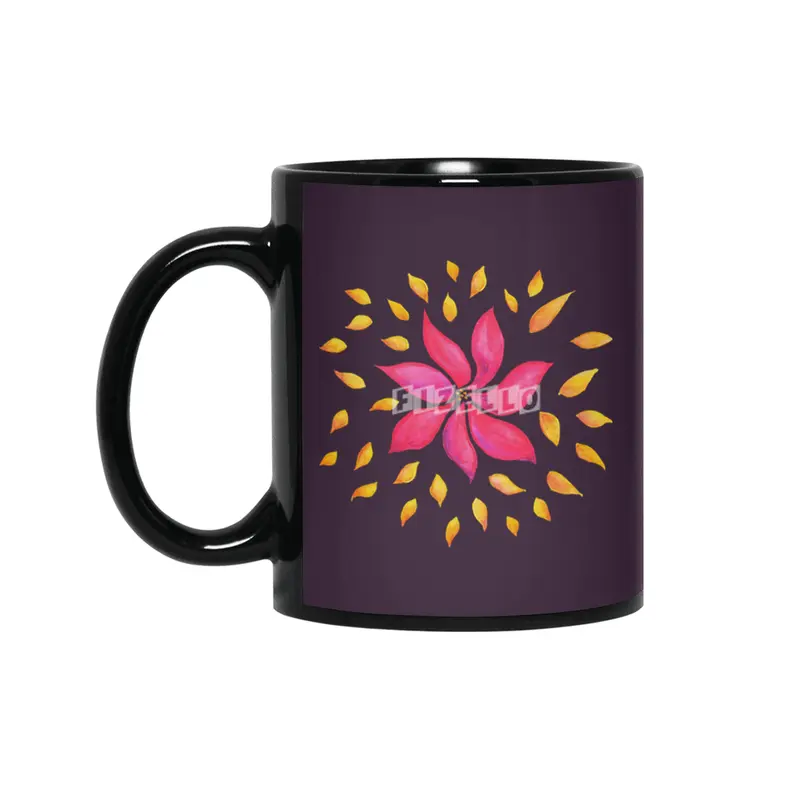 Abstract Whimsical Watercolor Pink Flower Siyah Kupa