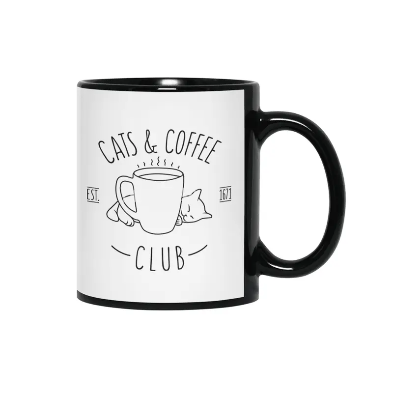 Cats and Coffee Club Siyah Kupa