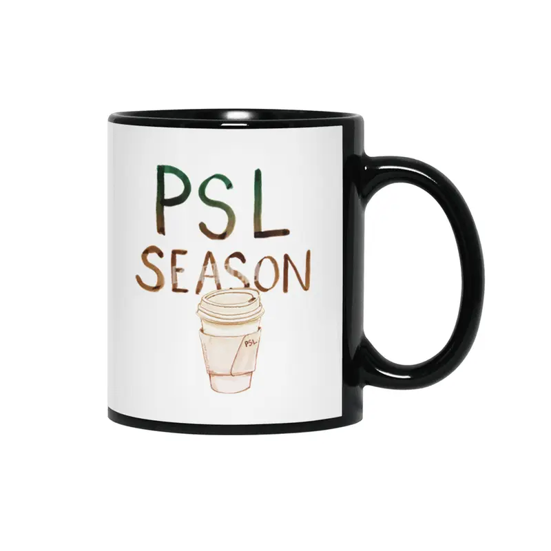 Pumpkin Spice Latte - PSL - Illustration with to go coffee cup Siyah Kupa