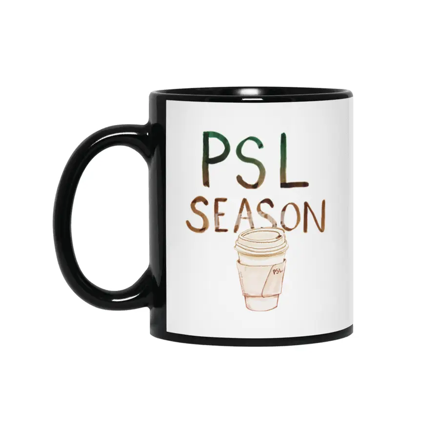 Pumpkin Spice Latte - PSL - Illustration with to go coffee cup Siyah Kupa