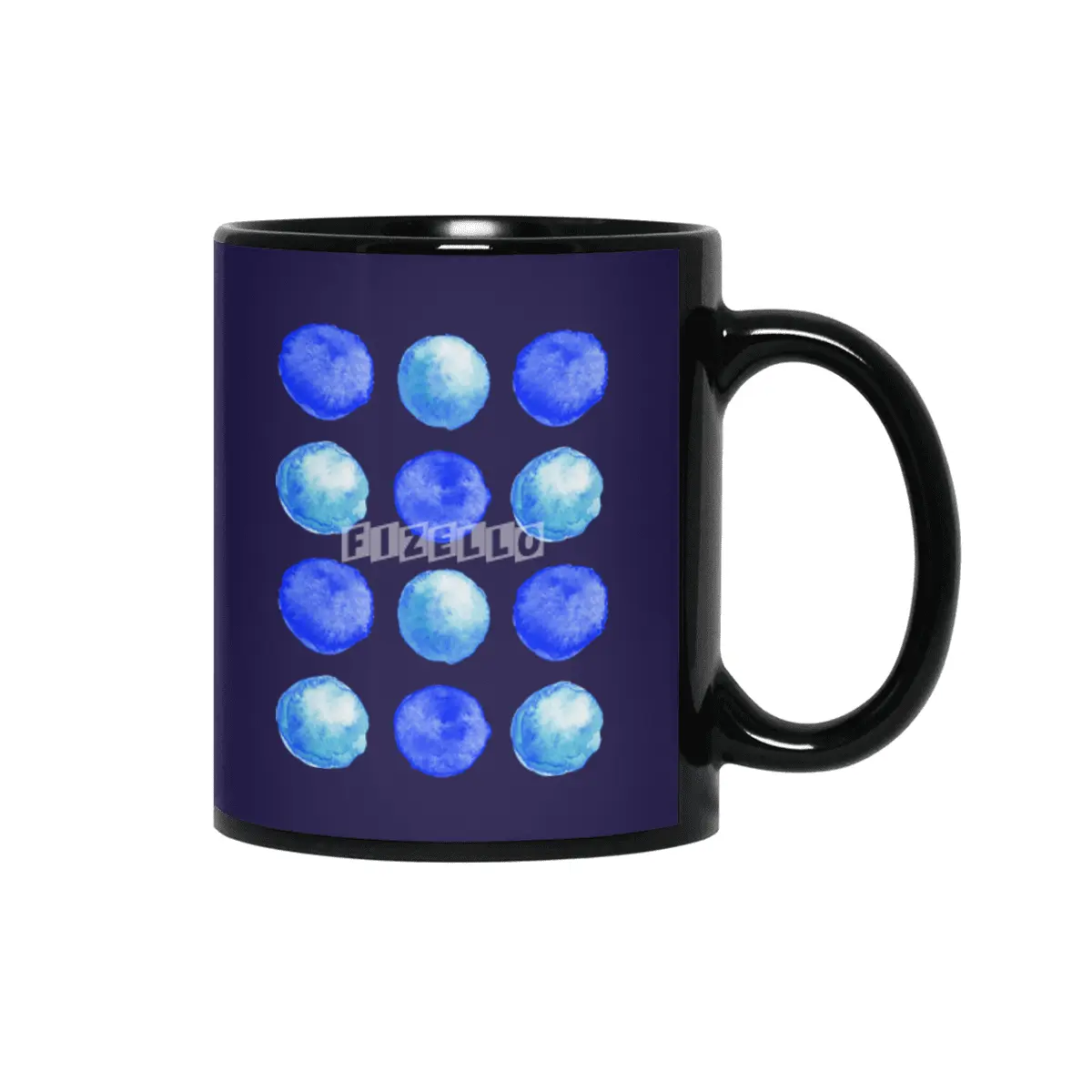 Blue Large Watercolor Dots Pattern Siyah Kupa