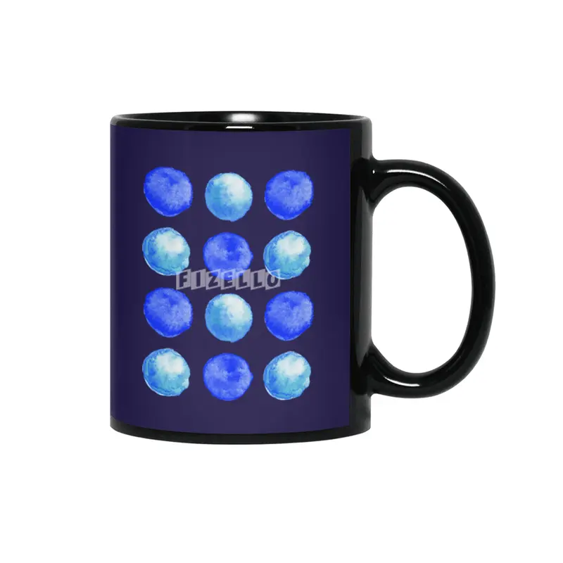 Blue Large Watercolor Dots Pattern Siyah Kupa