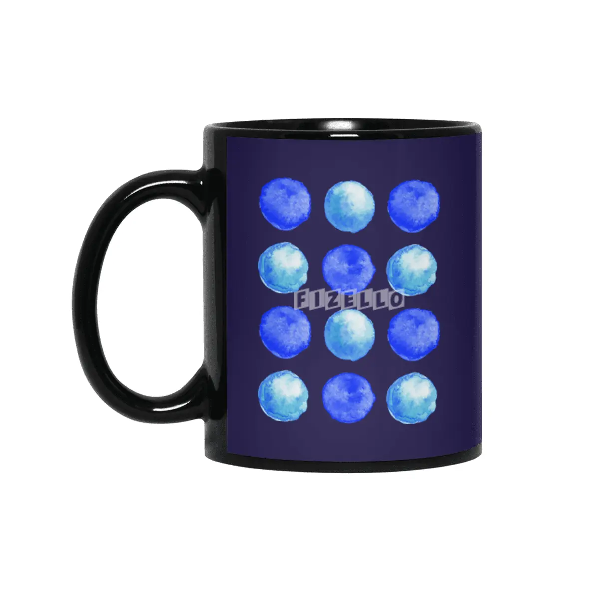 Blue Large Watercolor Dots Pattern Siyah Kupa