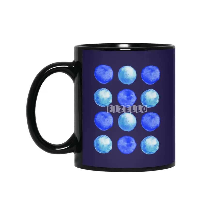 Blue Large Watercolor Dots Pattern Siyah Kupa