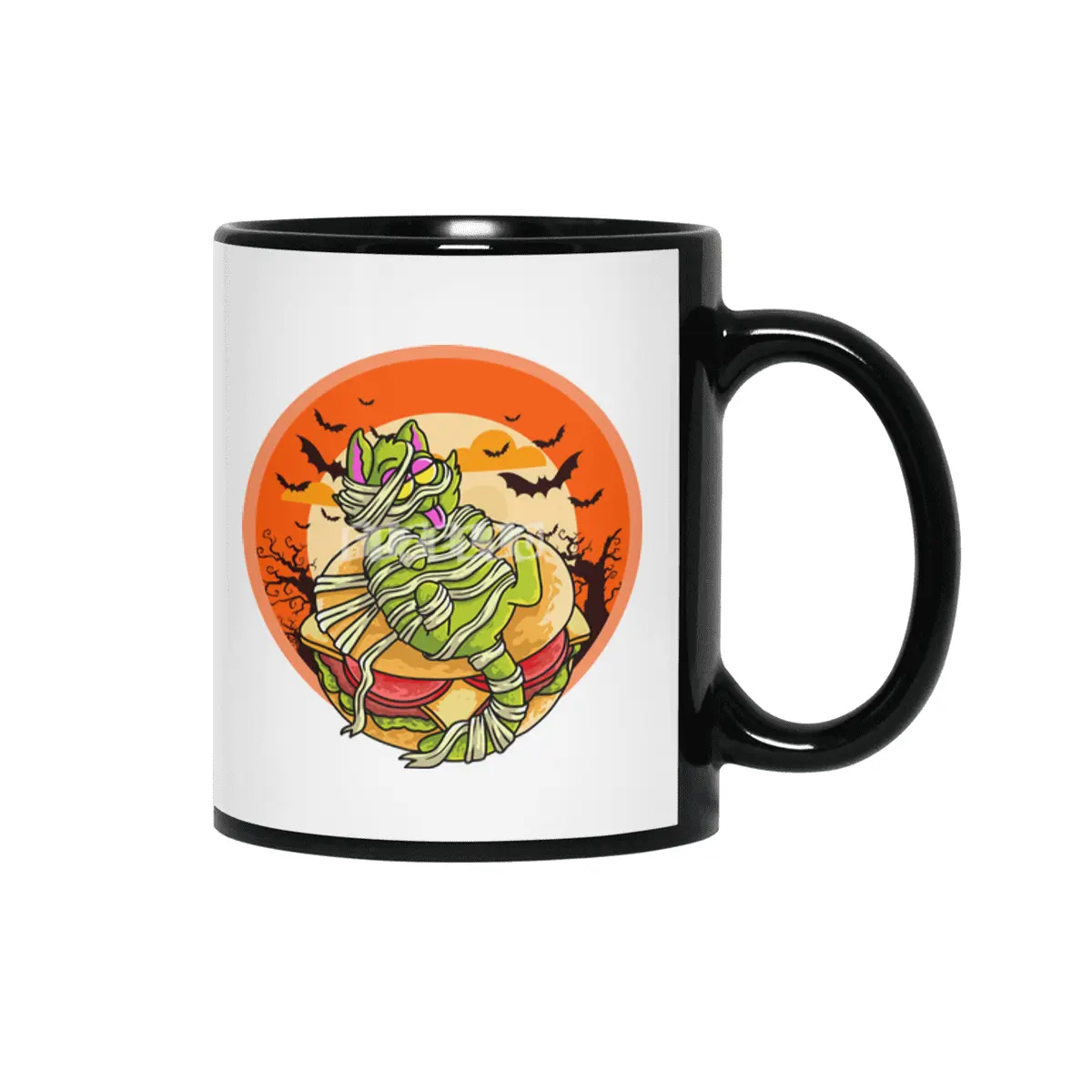 Cute Spooky Halloween Mummy Cat with Burger Siyah Kupa