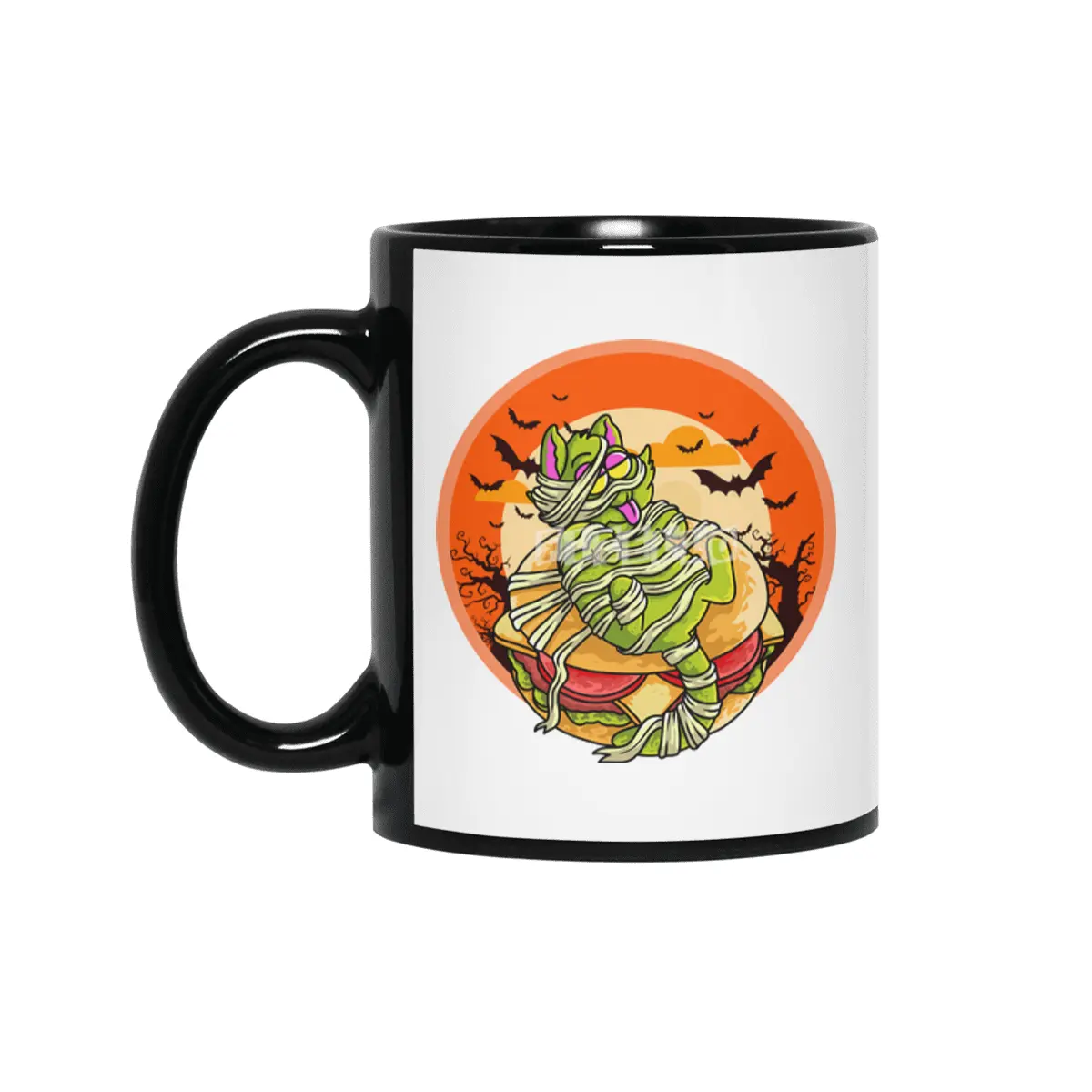 Cute Spooky Halloween Mummy Cat with Burger Siyah Kupa