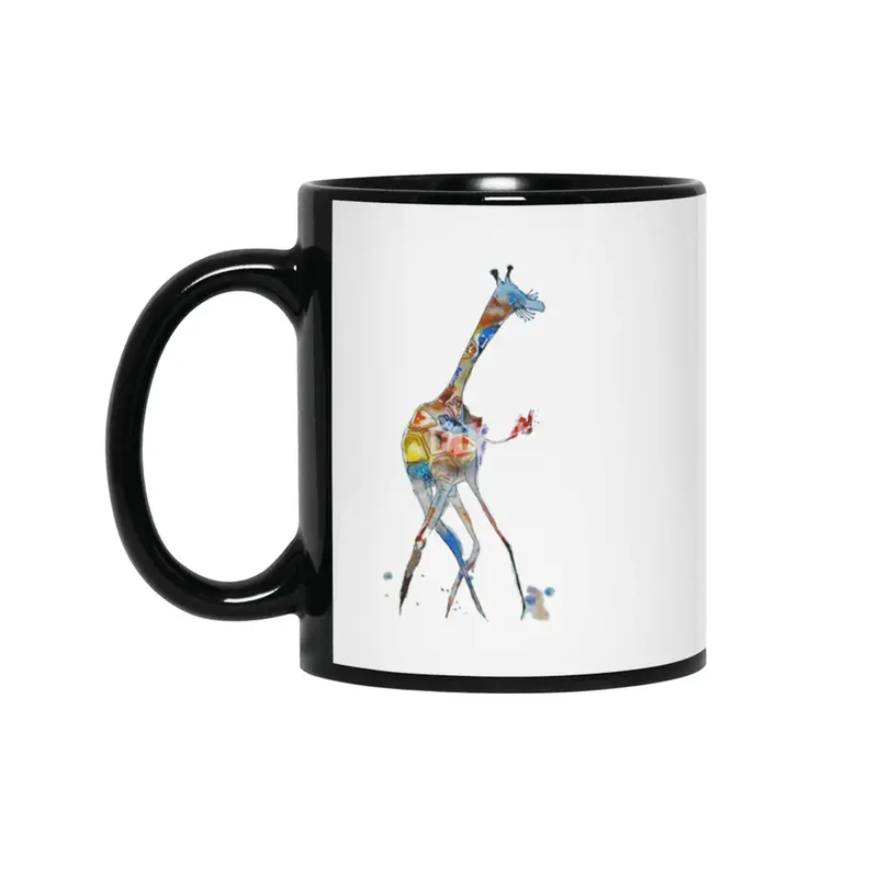 Dancing Giraffe watercolor illustration Siyah Kupa