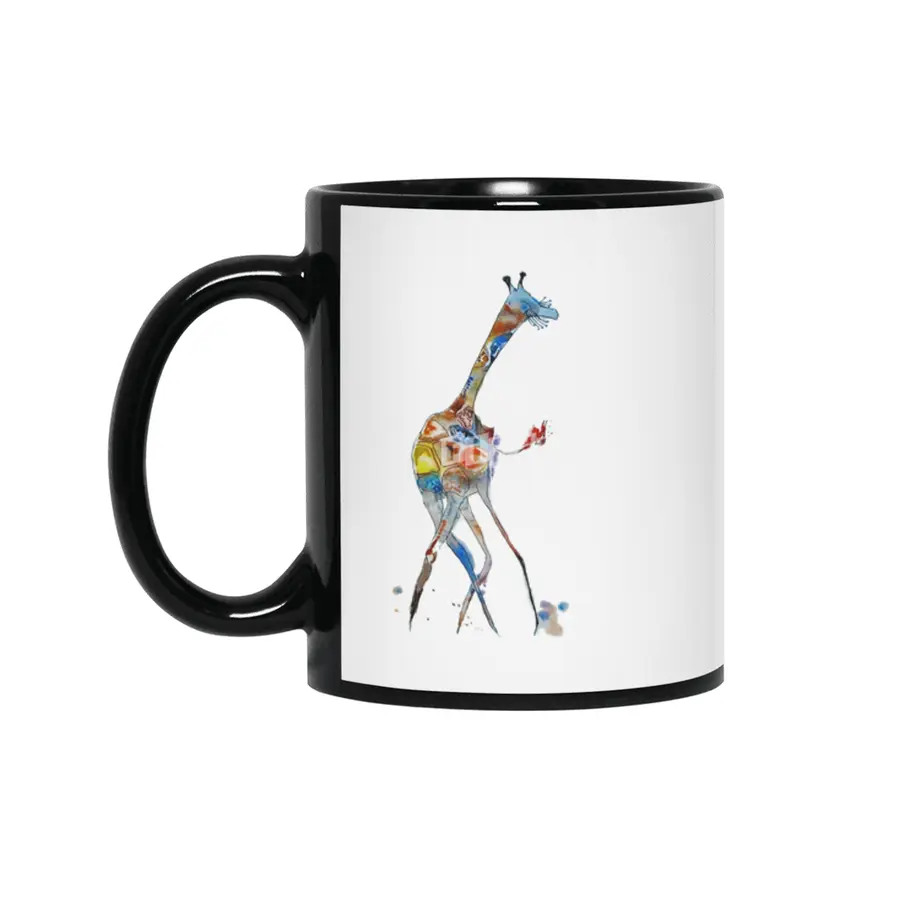 Dancing Giraffe watercolor illustration Siyah Kupa