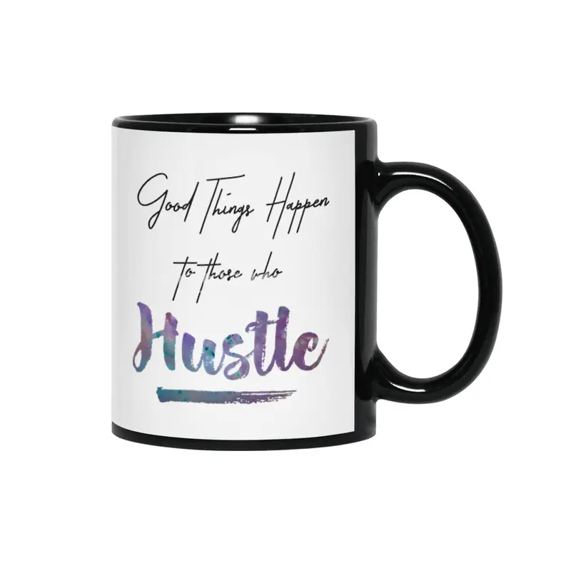 Hustle Watercolor Brush Lettering Inspirational Quote Wall Art Siyah Kupa