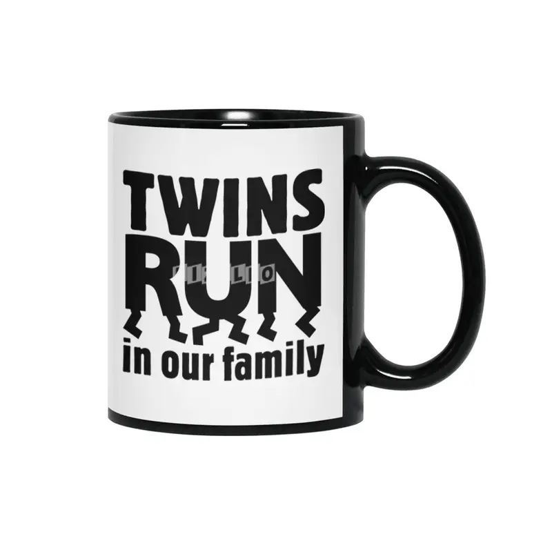 TWINS RUN in our family (Black Lettering Only) Siyah Kupa