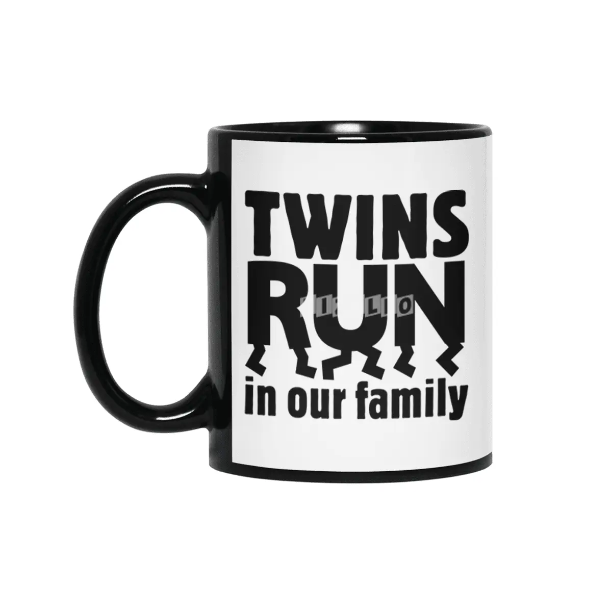 TWINS RUN in our family (Black Lettering Only) Siyah Kupa