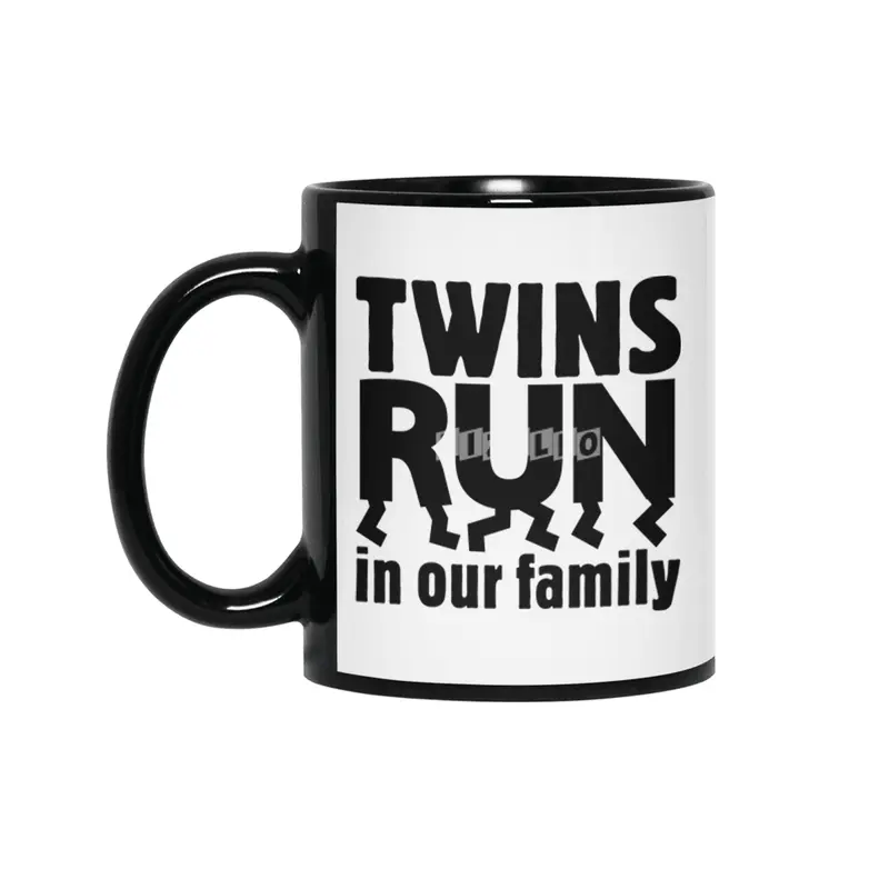 TWINS RUN in our family (Black Lettering Only) Siyah Kupa