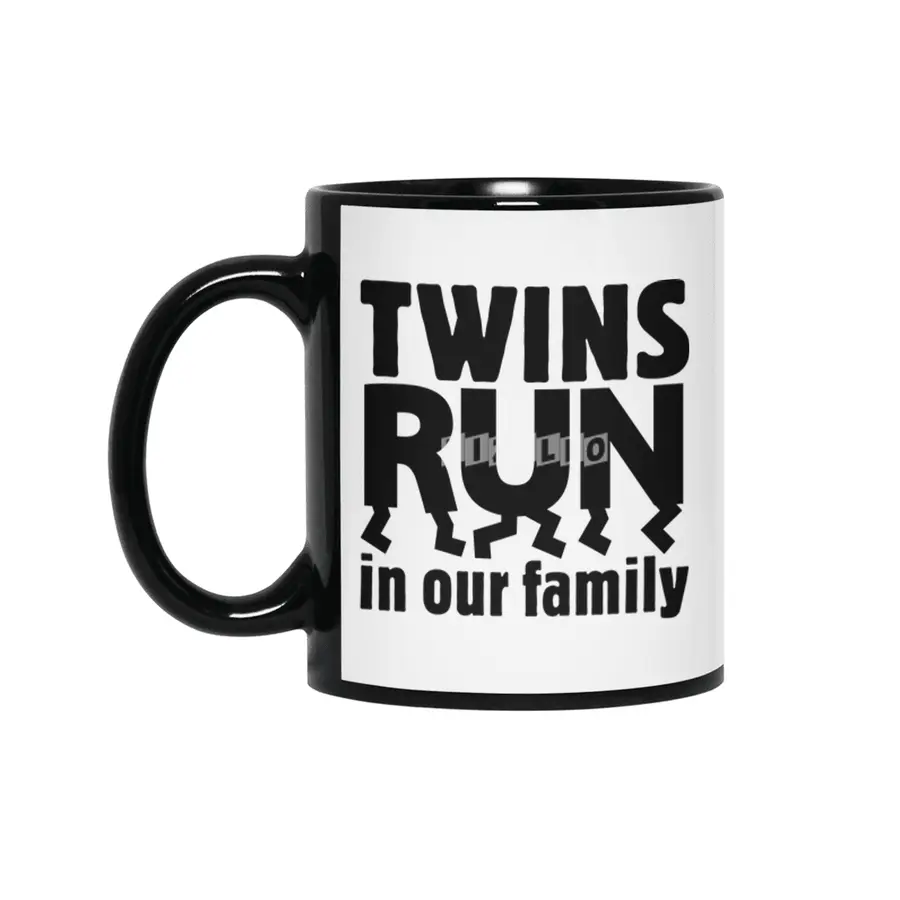 TWINS RUN in our family (Black Lettering Only) Siyah Kupa