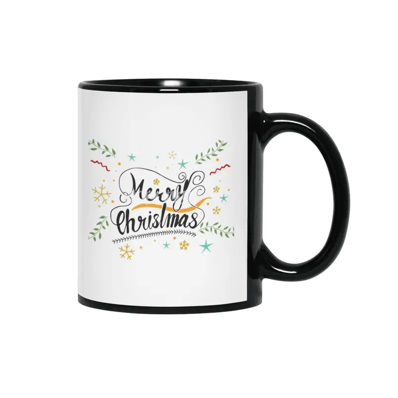 Merry Christmas Hand Lettering Artwork Siyah Kupa