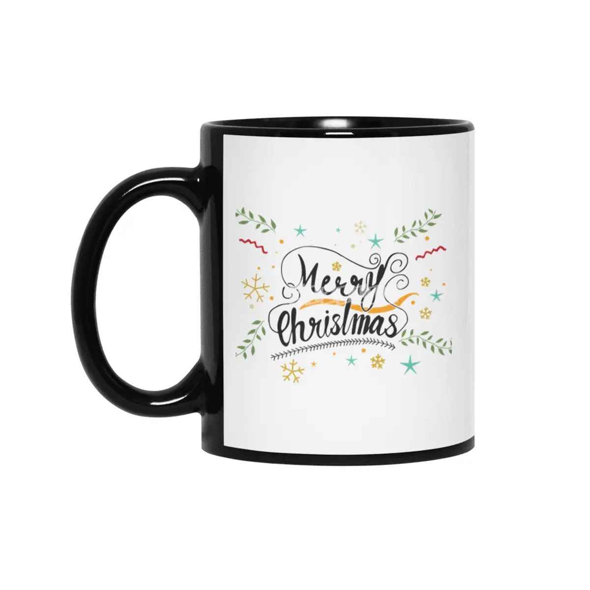 Merry Christmas Hand Lettering Artwork Siyah Kupa