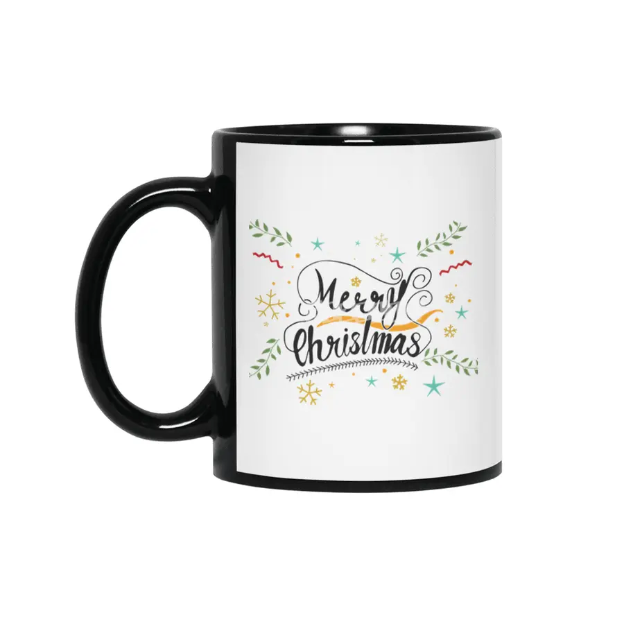 Merry Christmas Hand Lettering Artwork Siyah Kupa