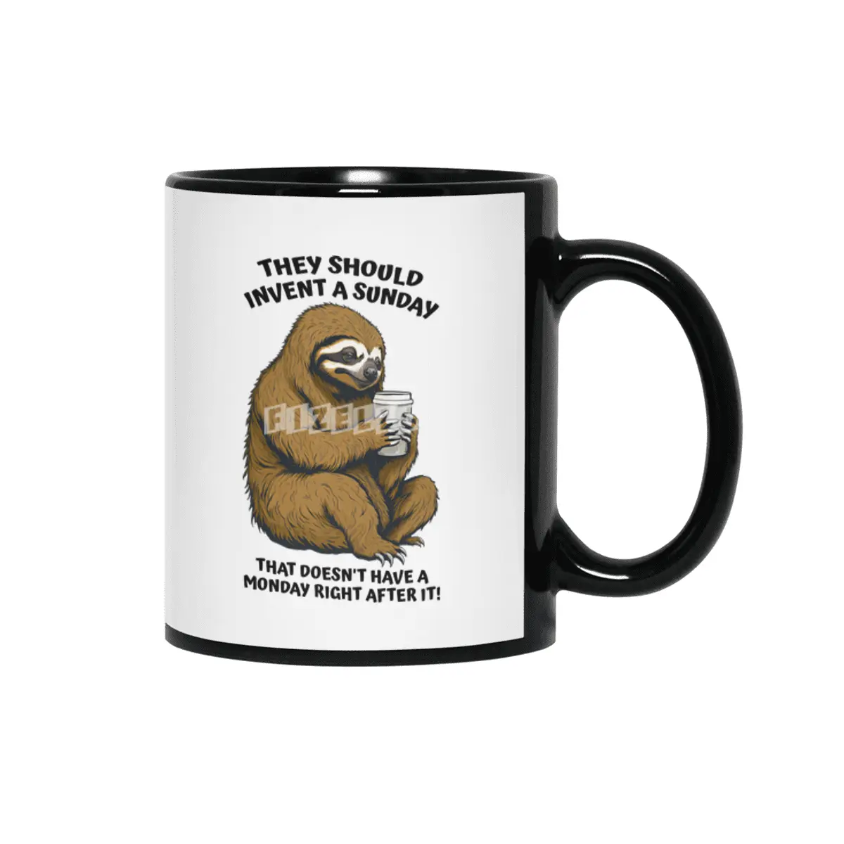 Funny Lazy Sloth Monday After Sunday Coffee Lover Siyah Kupa