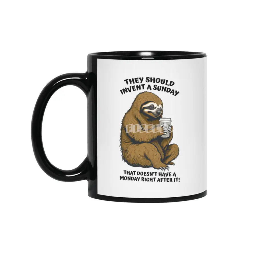 Funny Lazy Sloth Monday After Sunday Coffee Lover Siyah Kupa