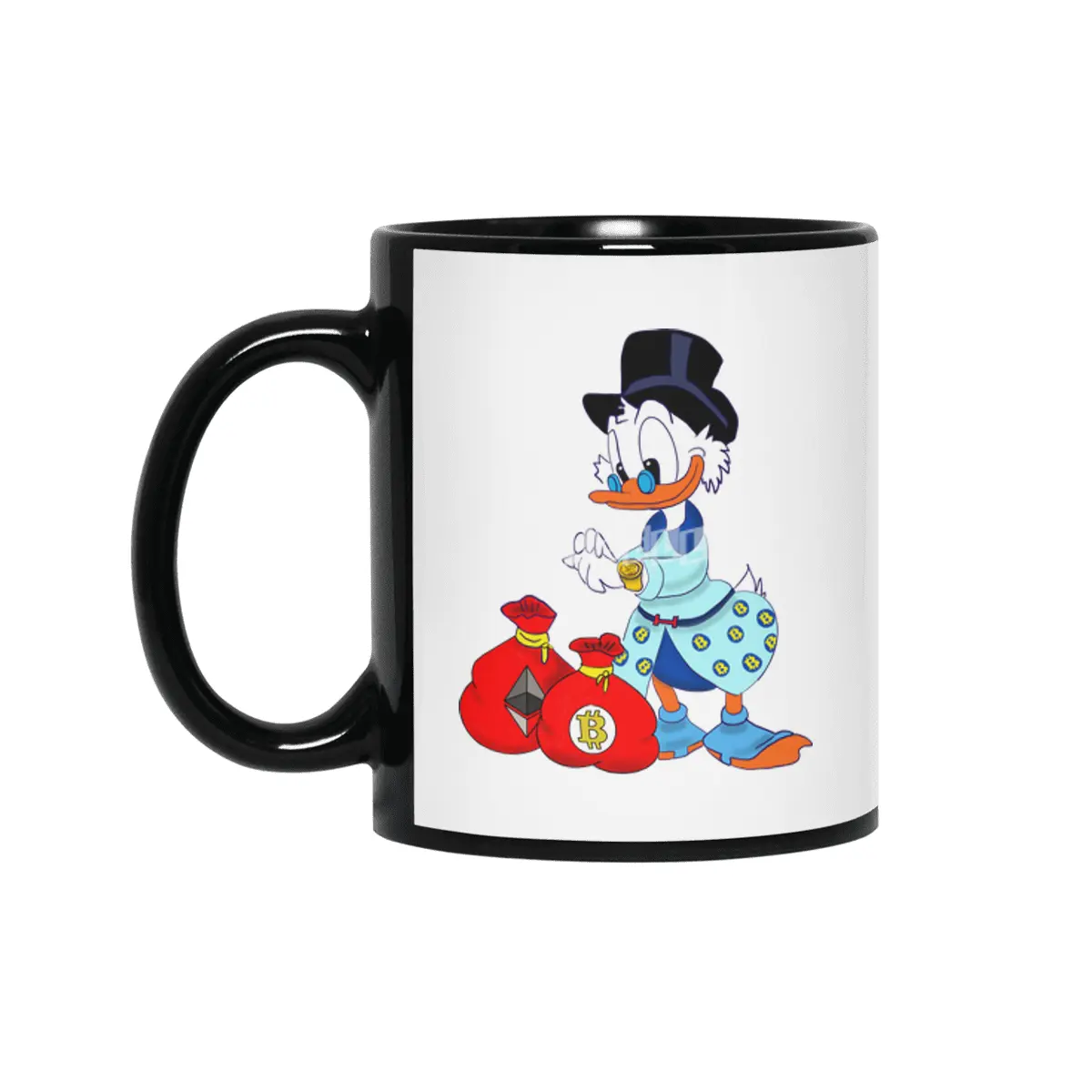 business duck, owner of Bitcoin and ????s bags, he wear a bitcoin clothes Siyah Kupa