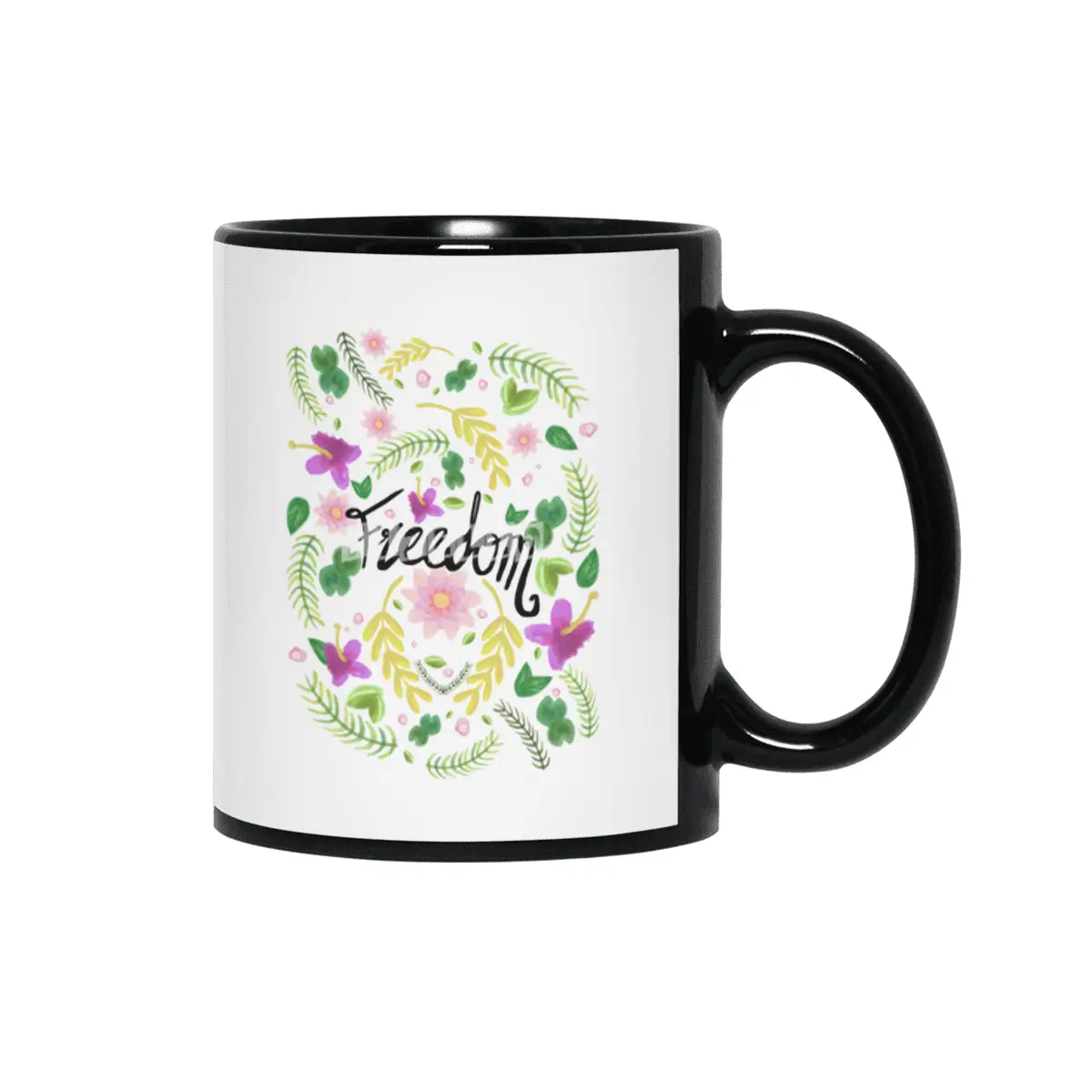 Freedom. Floral Pattern (flowers pattern) Siyah Kupa