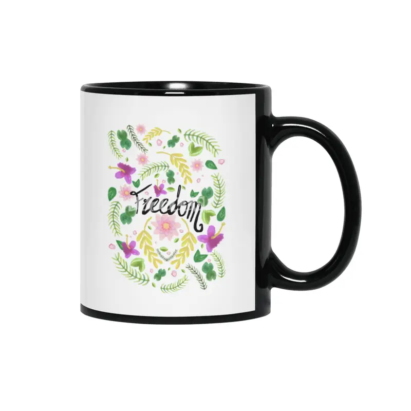 Freedom. Floral Pattern (flowers pattern) Siyah Kupa