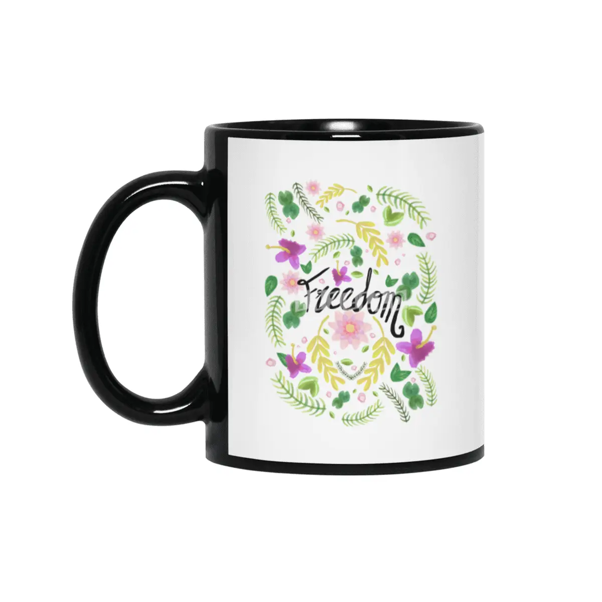 Freedom. Floral Pattern (flowers pattern) Siyah Kupa