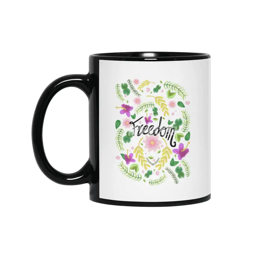 Freedom. Floral Pattern (flowers pattern) Siyah Kupa