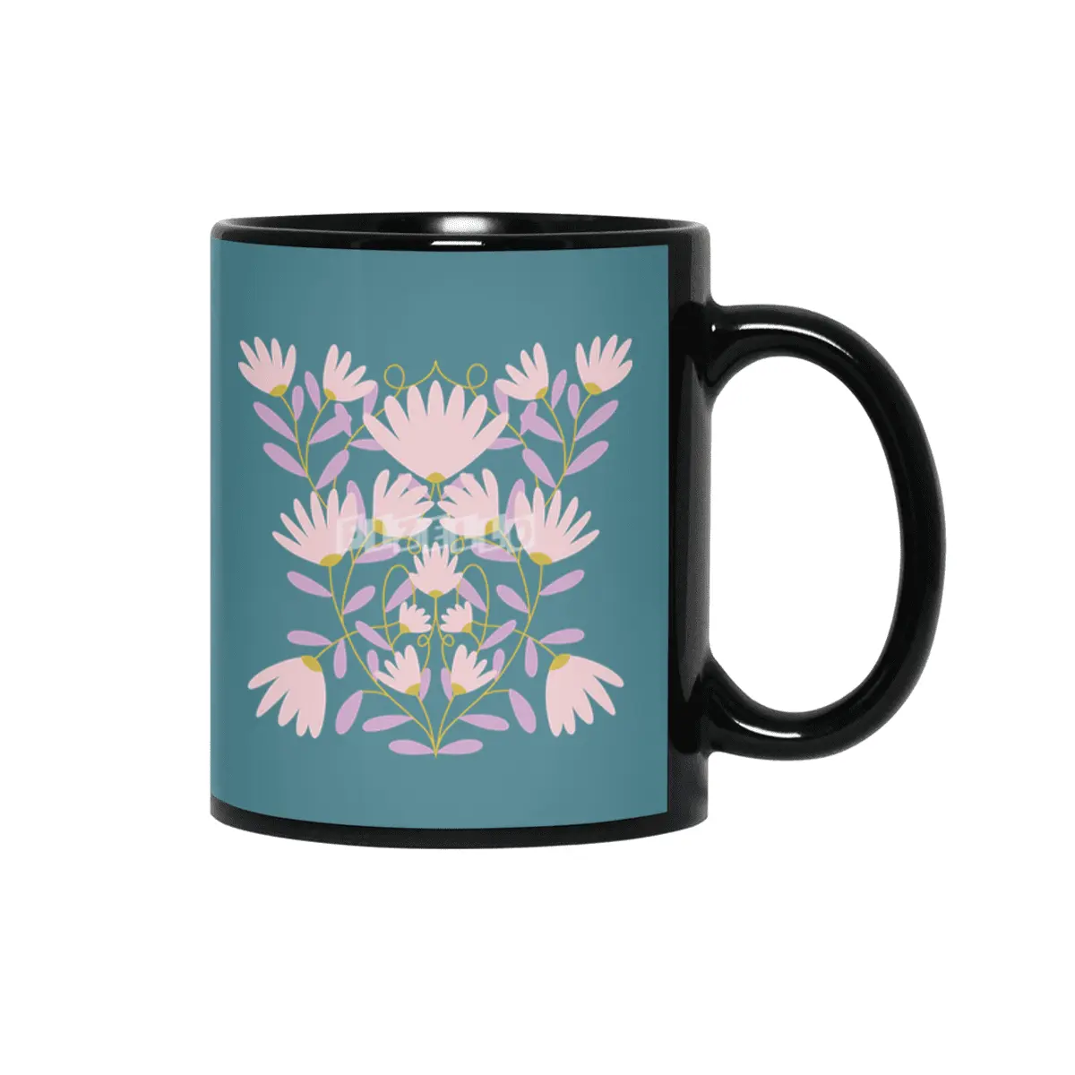 Pastel Floral Damask Siyah Kupa