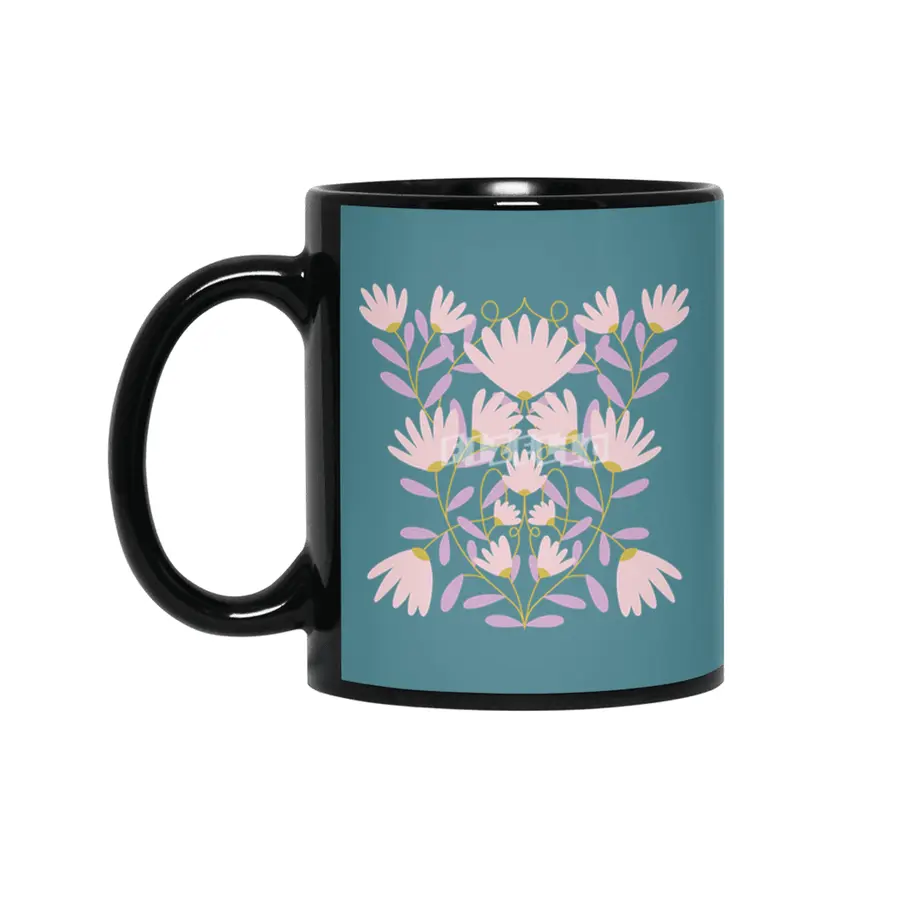 Pastel Floral Damask Siyah Kupa