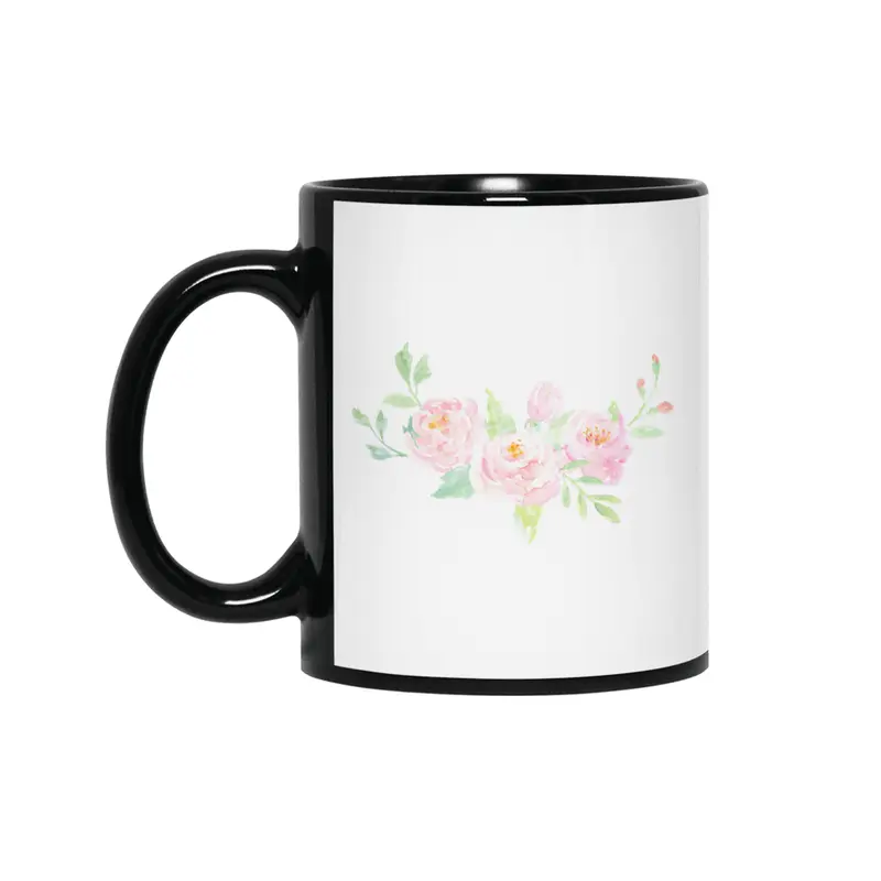 Watercolour Floral Bouquet Siyah Kupa