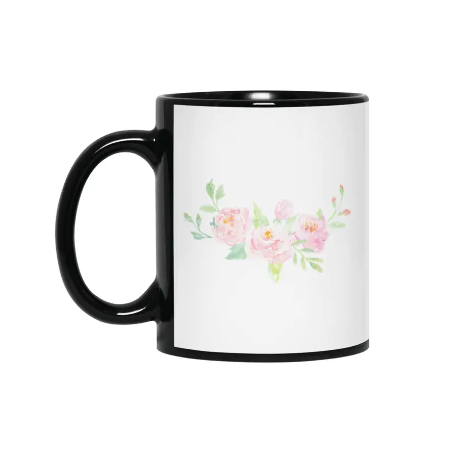 Watercolour Floral Bouquet Siyah Kupa
