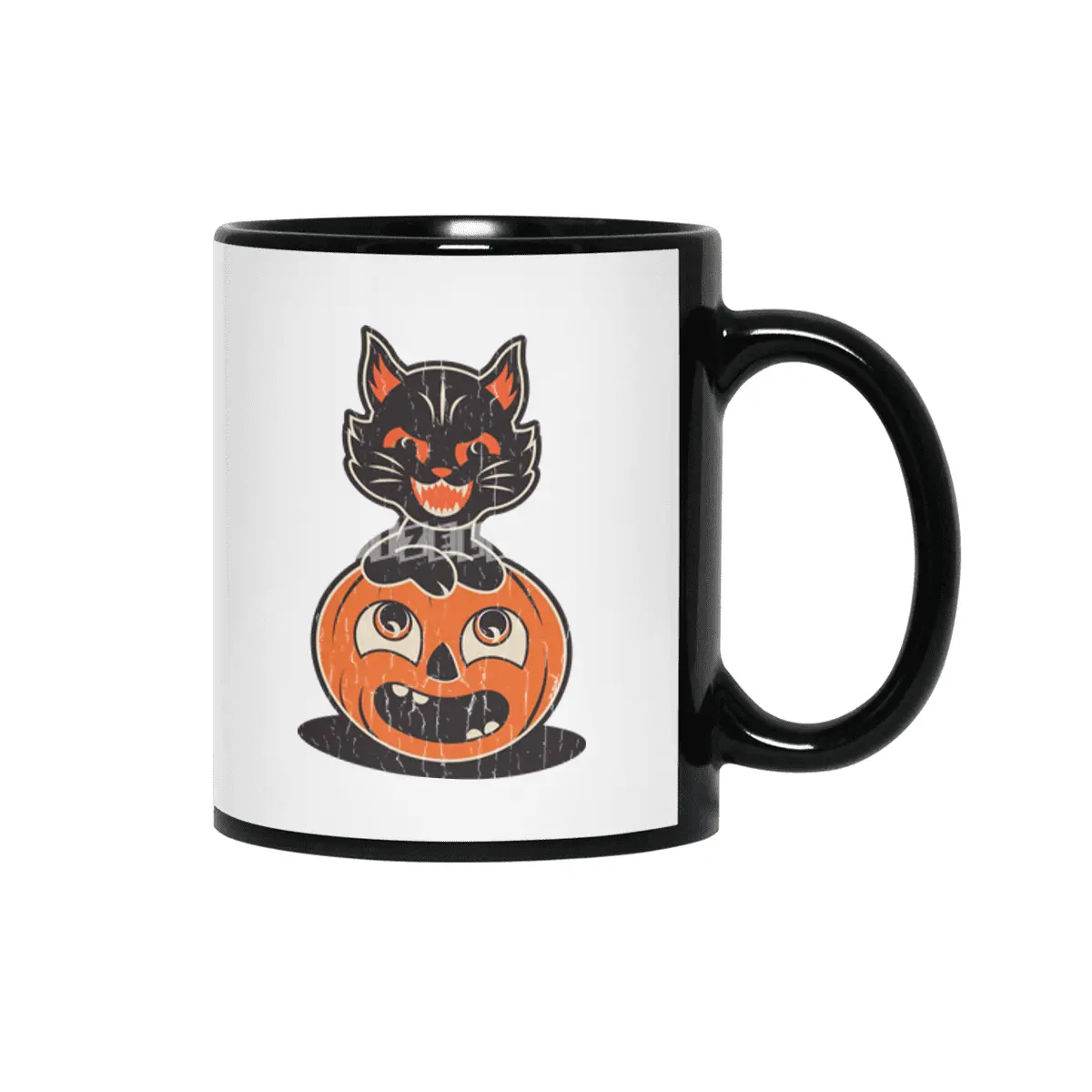 Retro Halloween Cat and Pumpkin Siyah Kupa